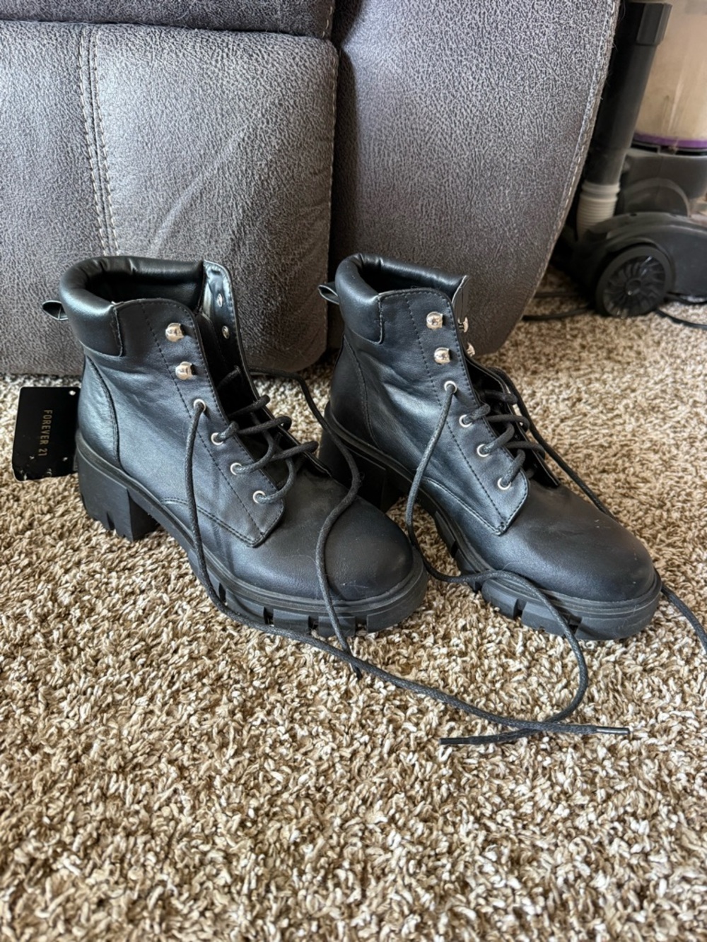 Forever 21 Black Chunky Lace-Up Platform Ankle Boots